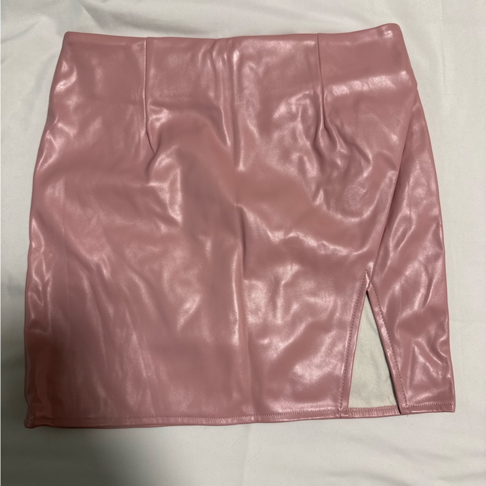 Pink Faux Leather Skirt